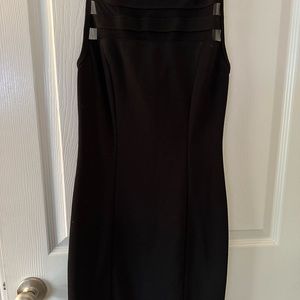 Black mini dress with mesh sheer striping